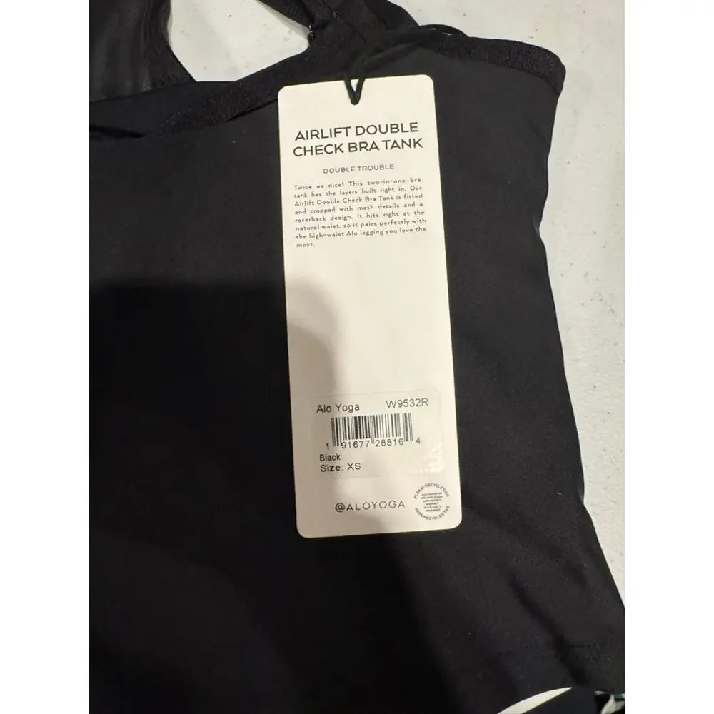 NWT Alo Yoga Airlift Double Check Sports Bra Tank Black Gym Workout Sports Sz XS